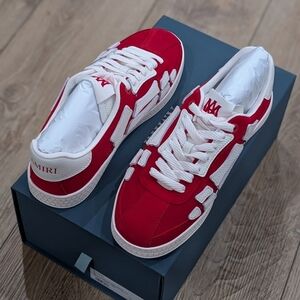 $695 AMIRI "Skeleton" Suede Low-Top Sneakers Varsity Red/White 43 US 10